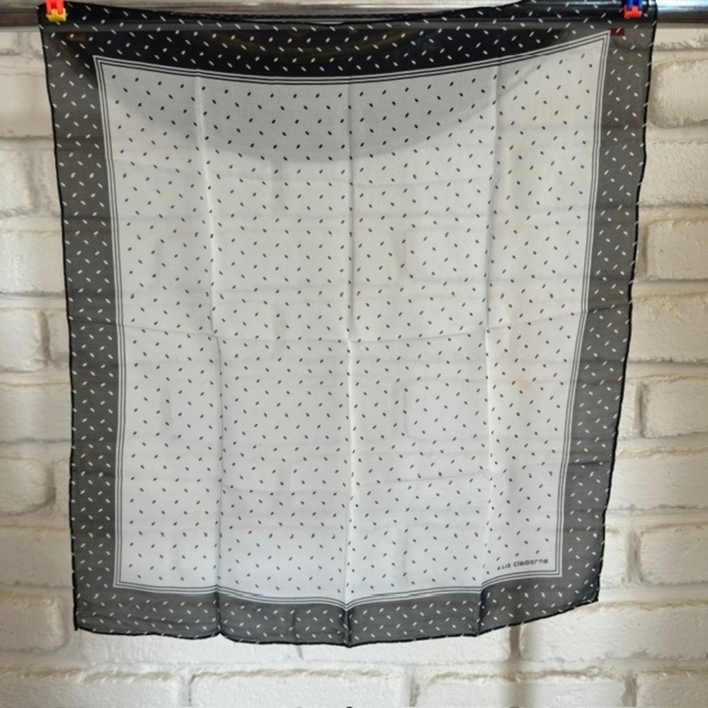 Liz Claiborne Silk Chiffon Scarf Vintage 80s Black White Dot Foulard Square